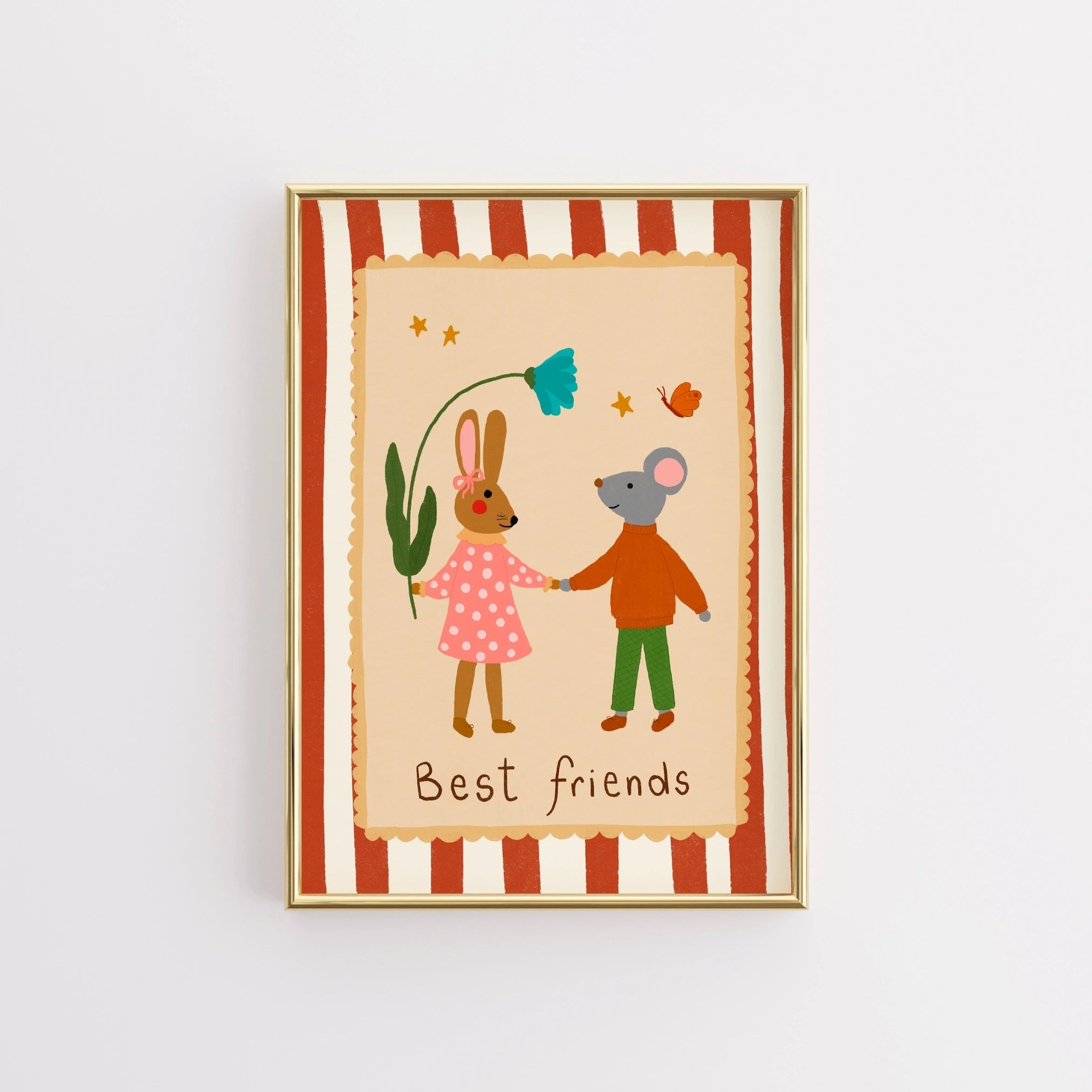 Arte murale Best Friends Bunny e Mouse - Stampa per cameretta degli animali