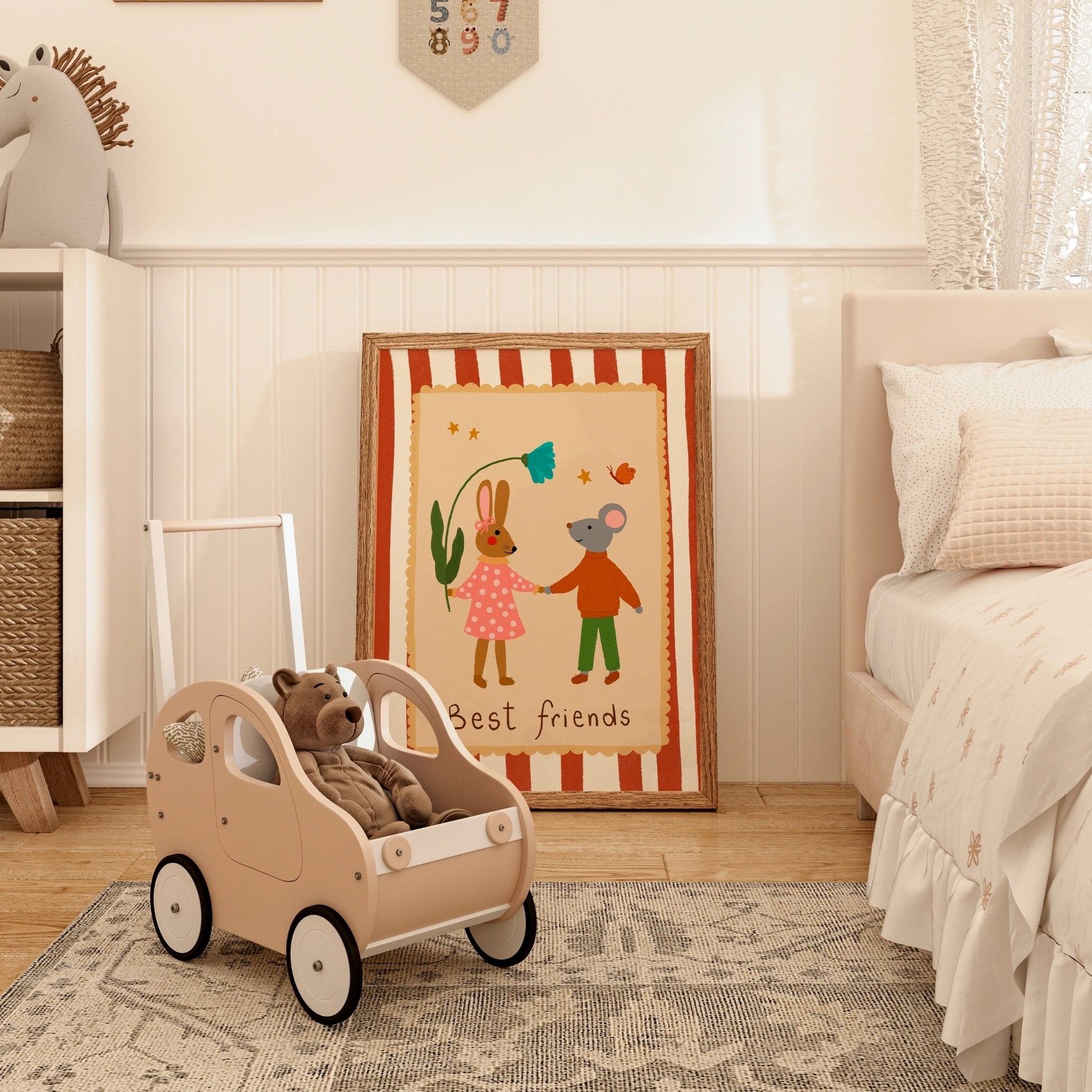 Arte murale Best Friends Bunny e Mouse - Stampa per cameretta degli animali