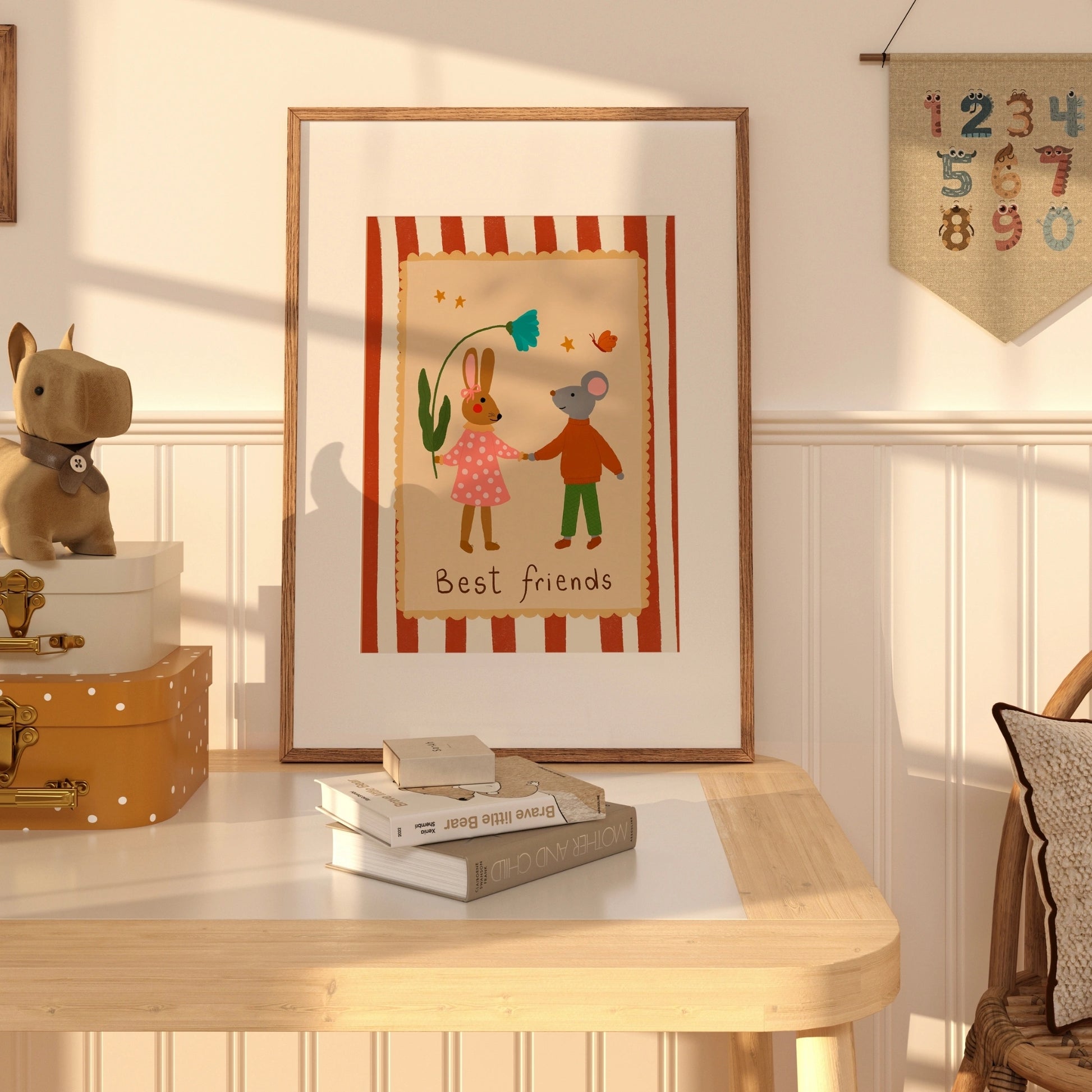Arte murale Best Friends Bunny e Mouse - Stampa per cameretta degli animali