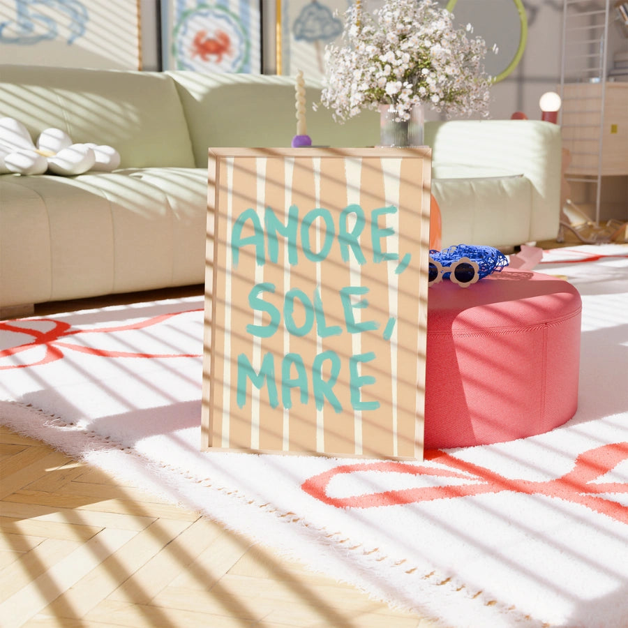 Amore Sole Mare Wall Art - Stampa con citazione dell'estate italiana