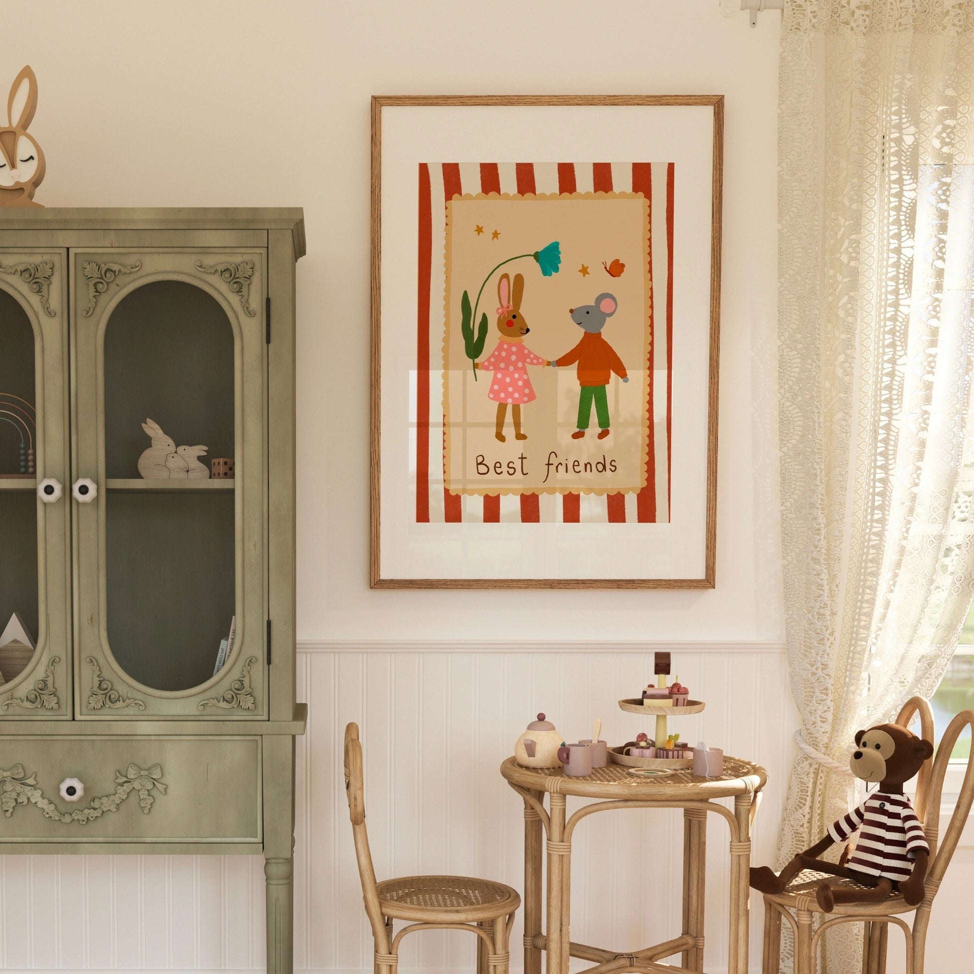Arte murale Best Friends Bunny e Mouse - Stampa per cameretta degli animali