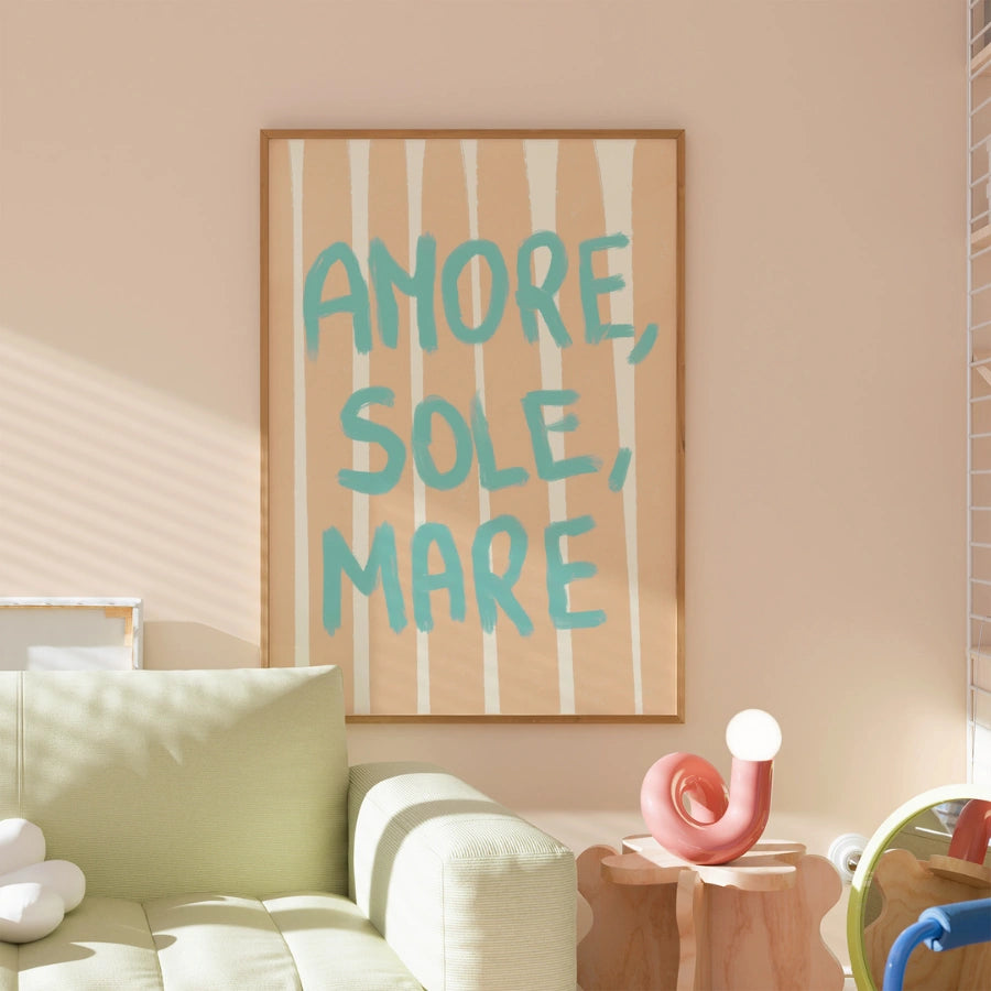 Amore Sole Mare Wall Art - Stampa con citazione dell'estate italiana