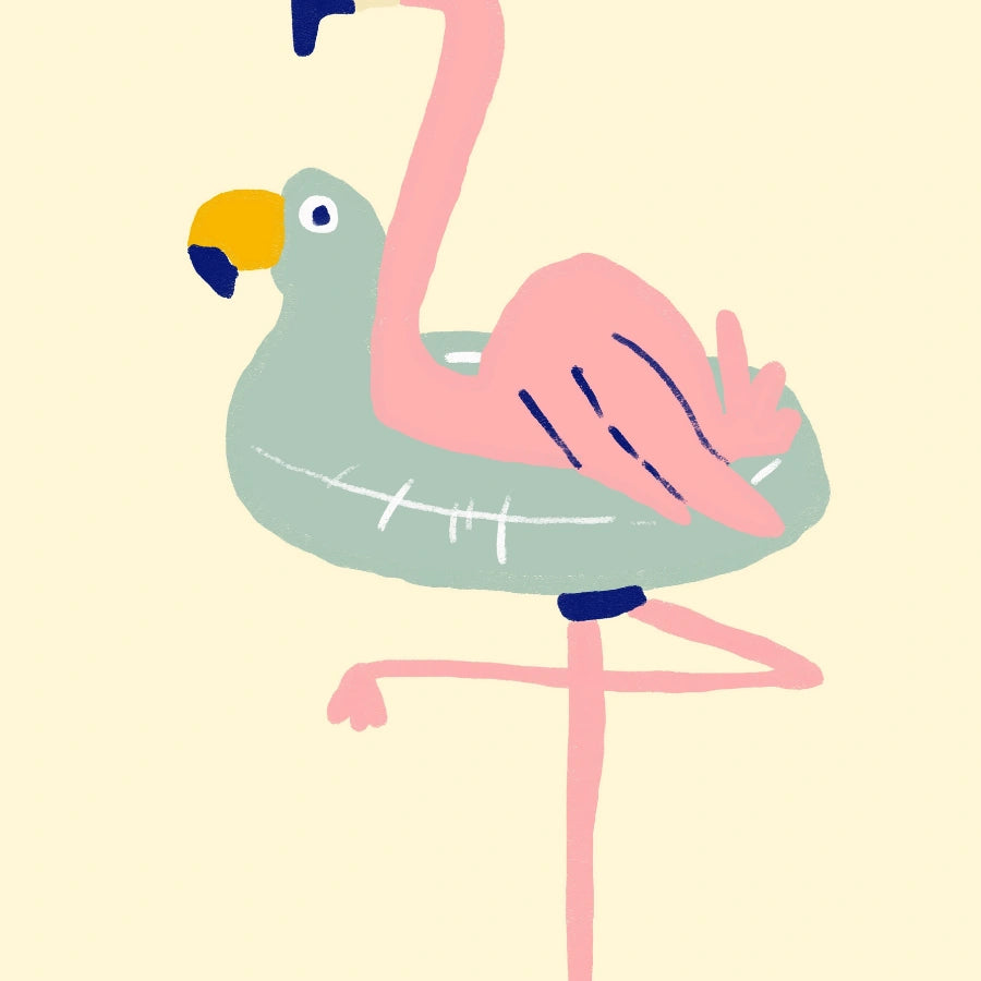 Decorazione murale con fenicottero galleggiante - Divertente stampa di animali estivi