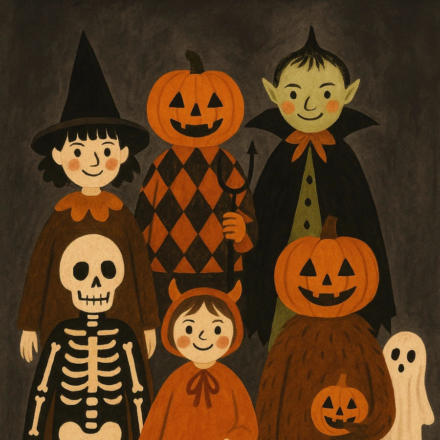 Stampa vintage di Halloween per bambini - Graziosa decorazione murale in costume