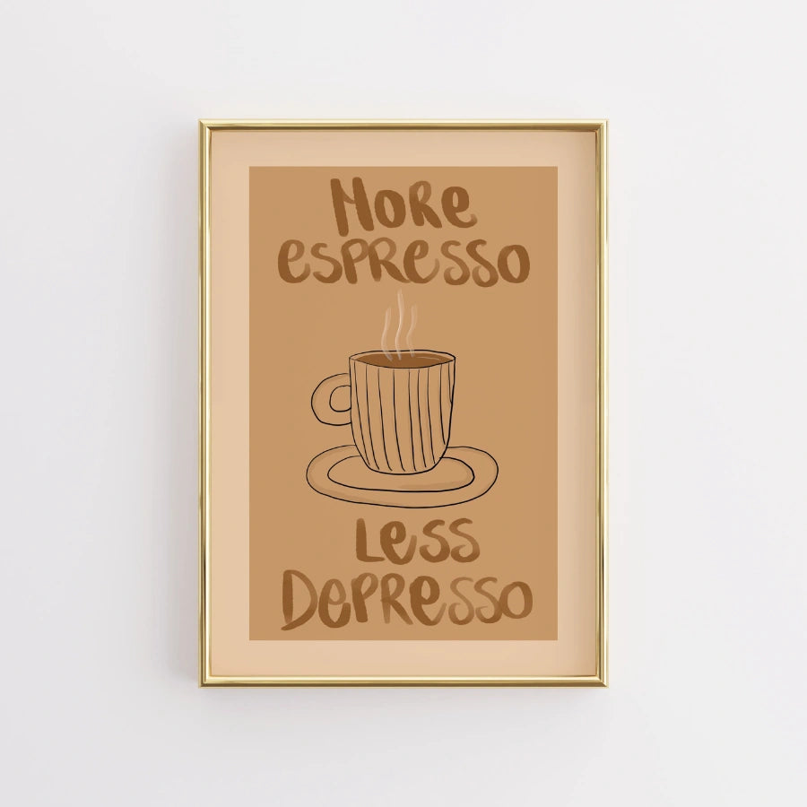 Divertente stampa murale sul caffè: più espresso, meno depresso
