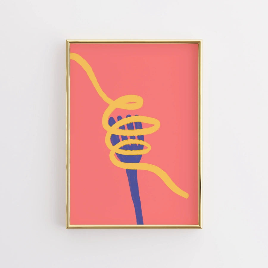 Moderna arte murale di pasta - Stampa con illustrazione di spaghetti audaci