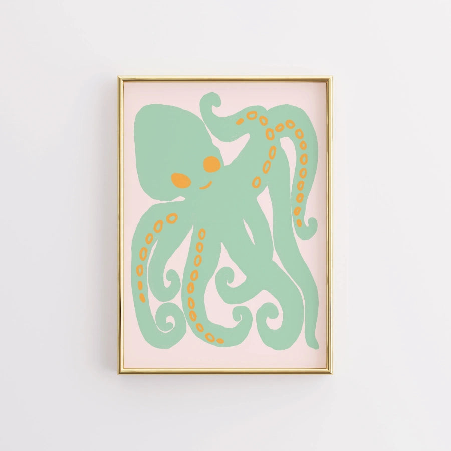 Arte murale di polpo - Graziosa stampa di vita marina