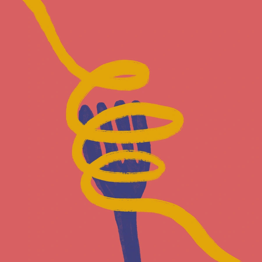 Moderna arte murale di pasta - Stampa con illustrazione di spaghetti audaci