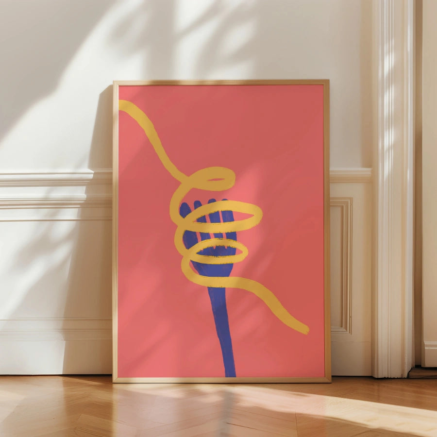 Moderna arte murale di pasta - Stampa con illustrazione di spaghetti audaci