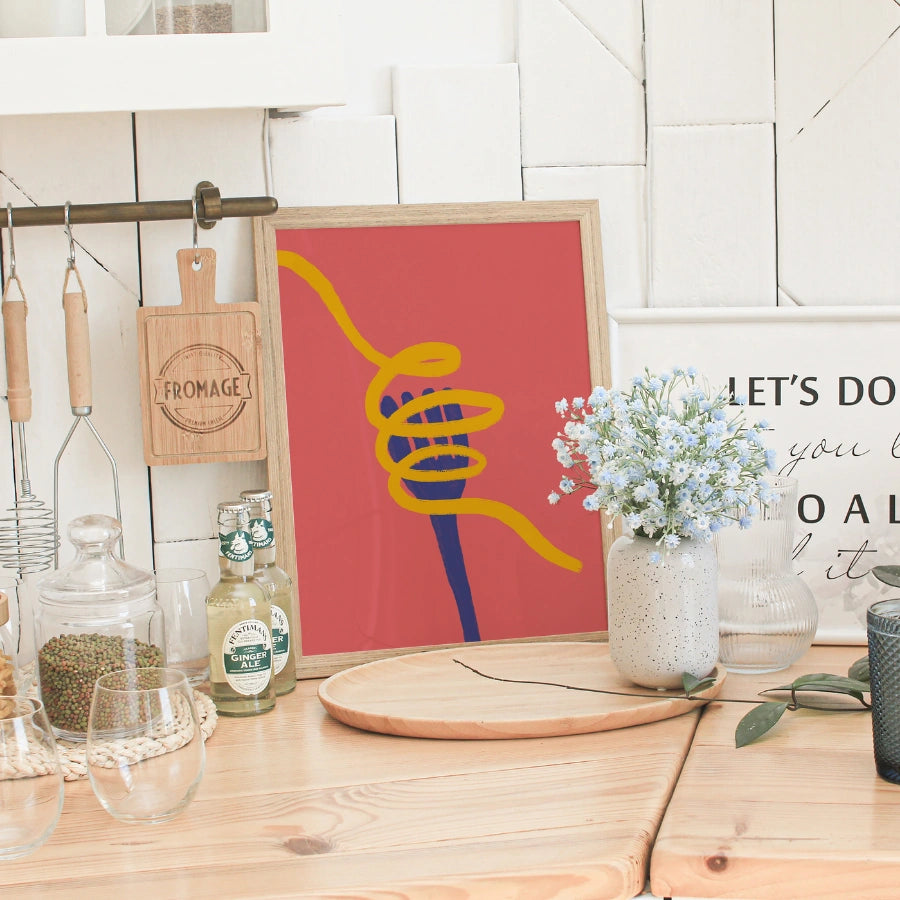 Moderna arte murale di pasta - Stampa con illustrazione di spaghetti audaci