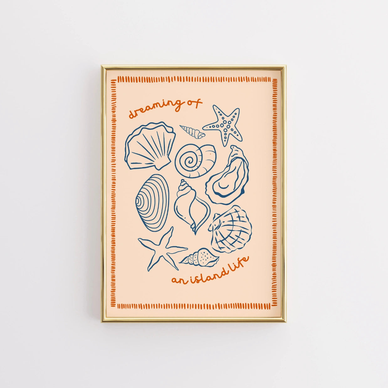 Stampa di conchiglie Island Life – Arte murale costiera color pesca
