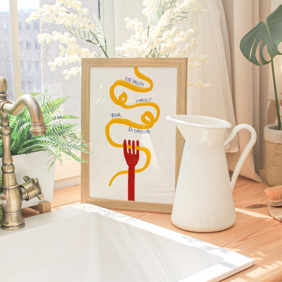 Divertente stampa murale sulla pasta: mangia pasta e dimentica la tua delusione