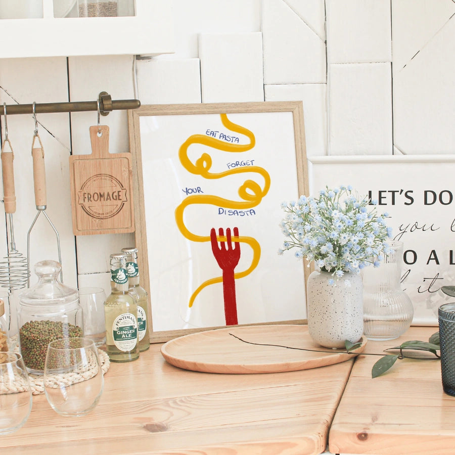 Divertente stampa murale sulla pasta: mangia pasta e dimentica la tua delusione