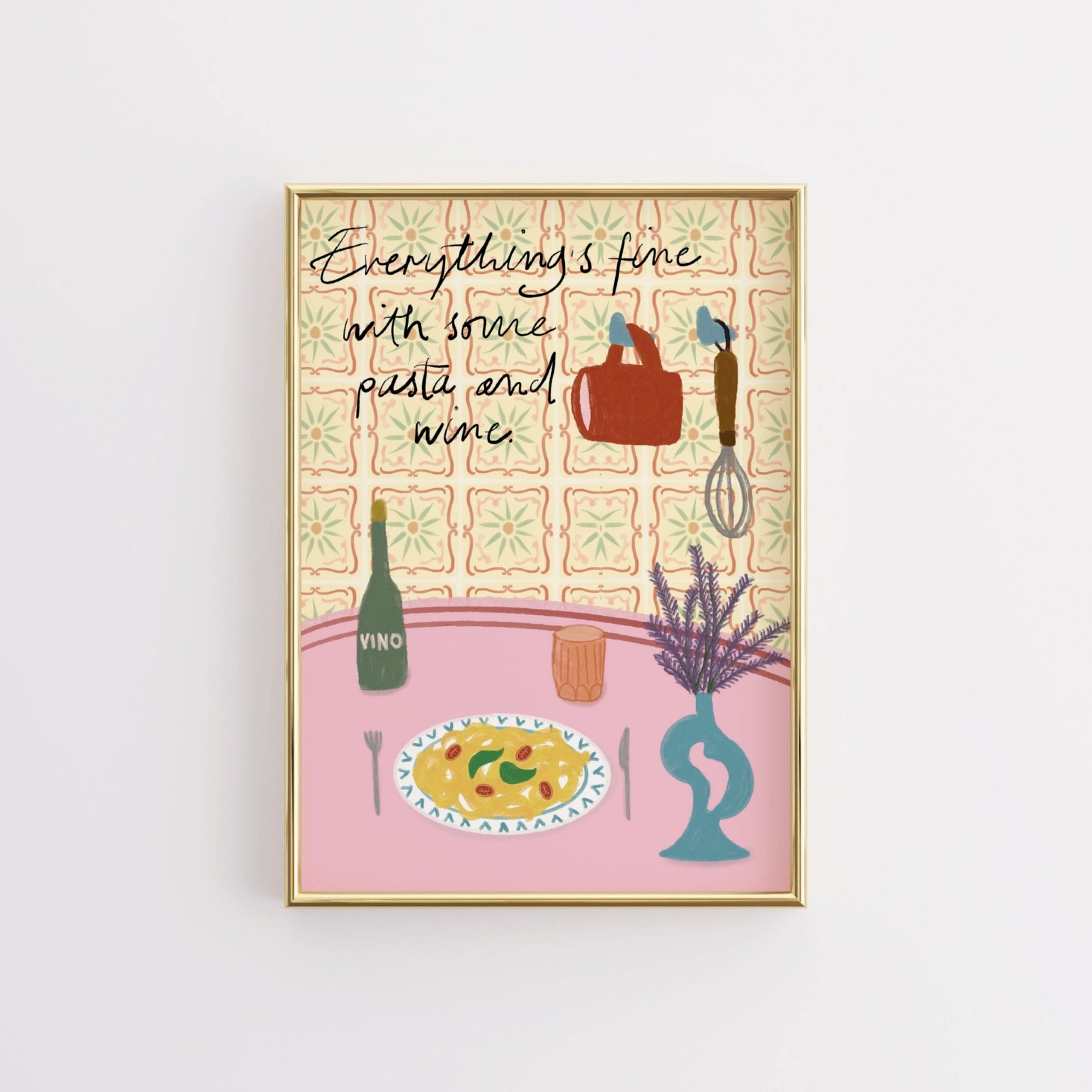 Decorazione murale per la tavola da pranzo italiana – Stampa di pasta, vino e cucina