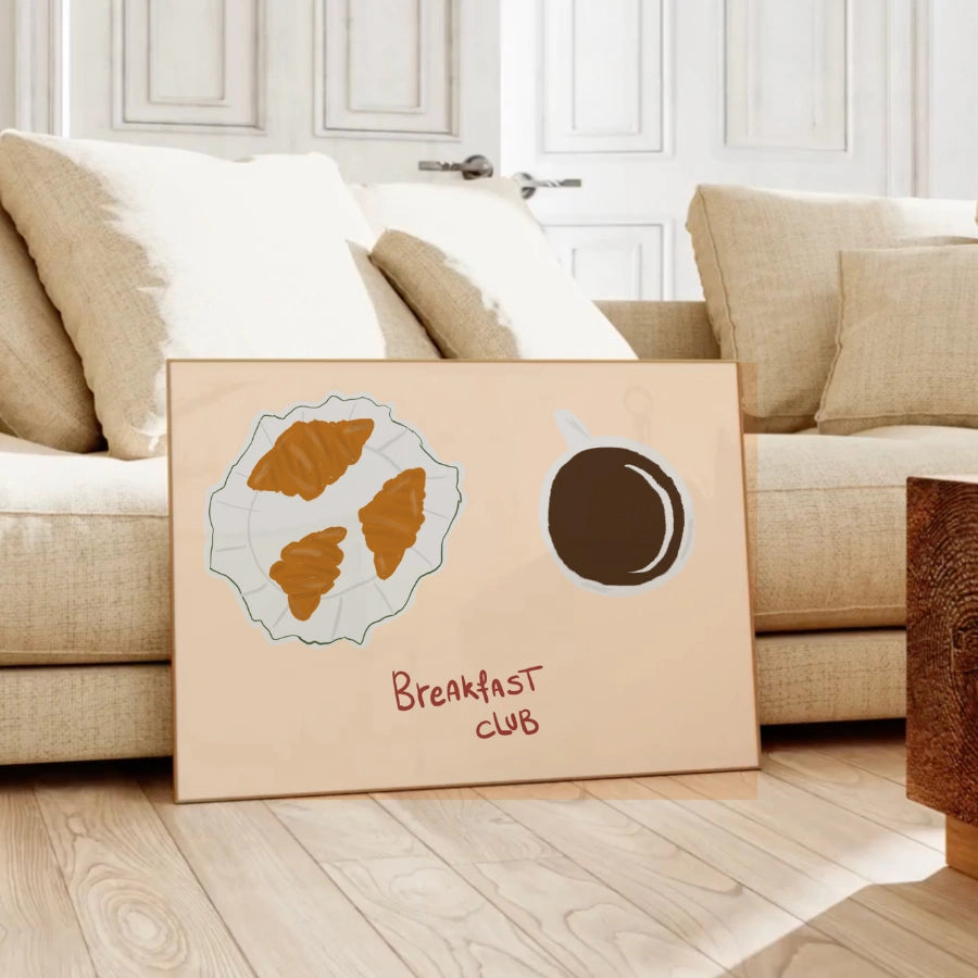 Decorazione murale da cucina Breakfast Club – Stampa di caffè e croissant