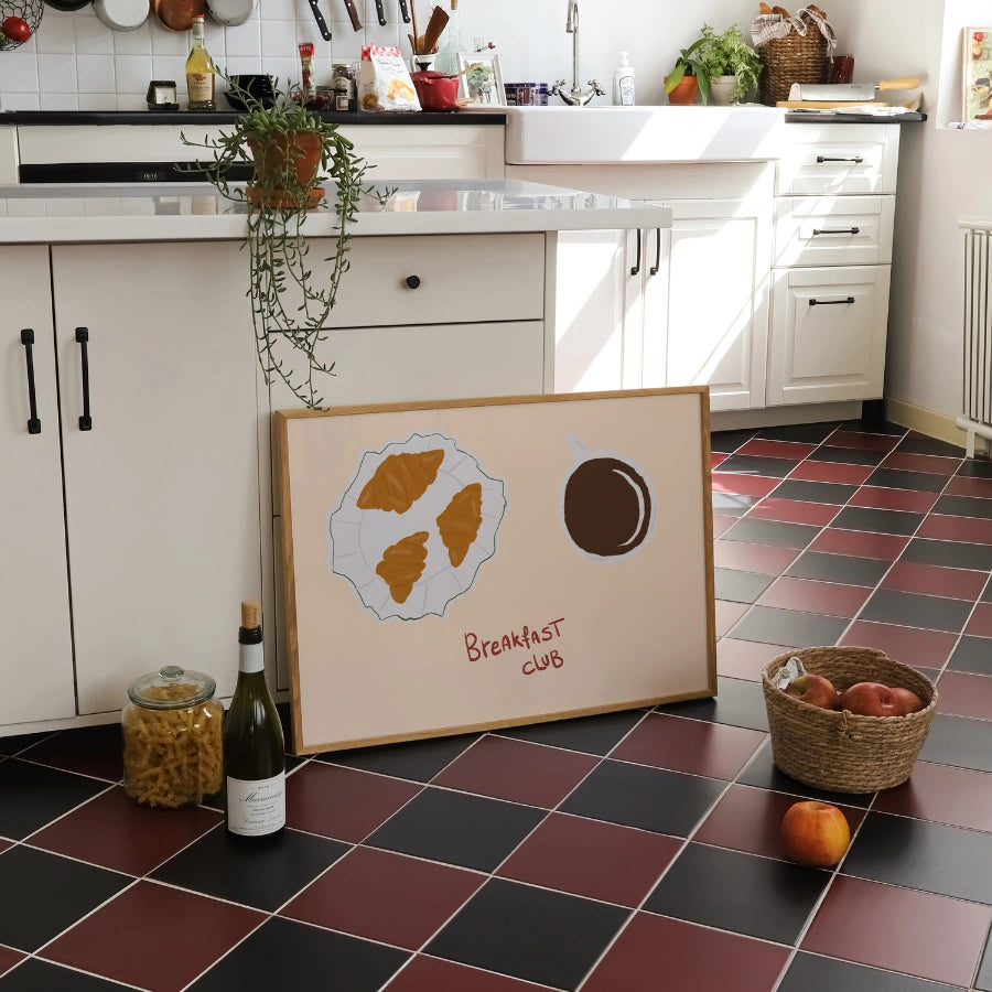 Decorazione murale da cucina Breakfast Club – Stampa di caffè e croissant