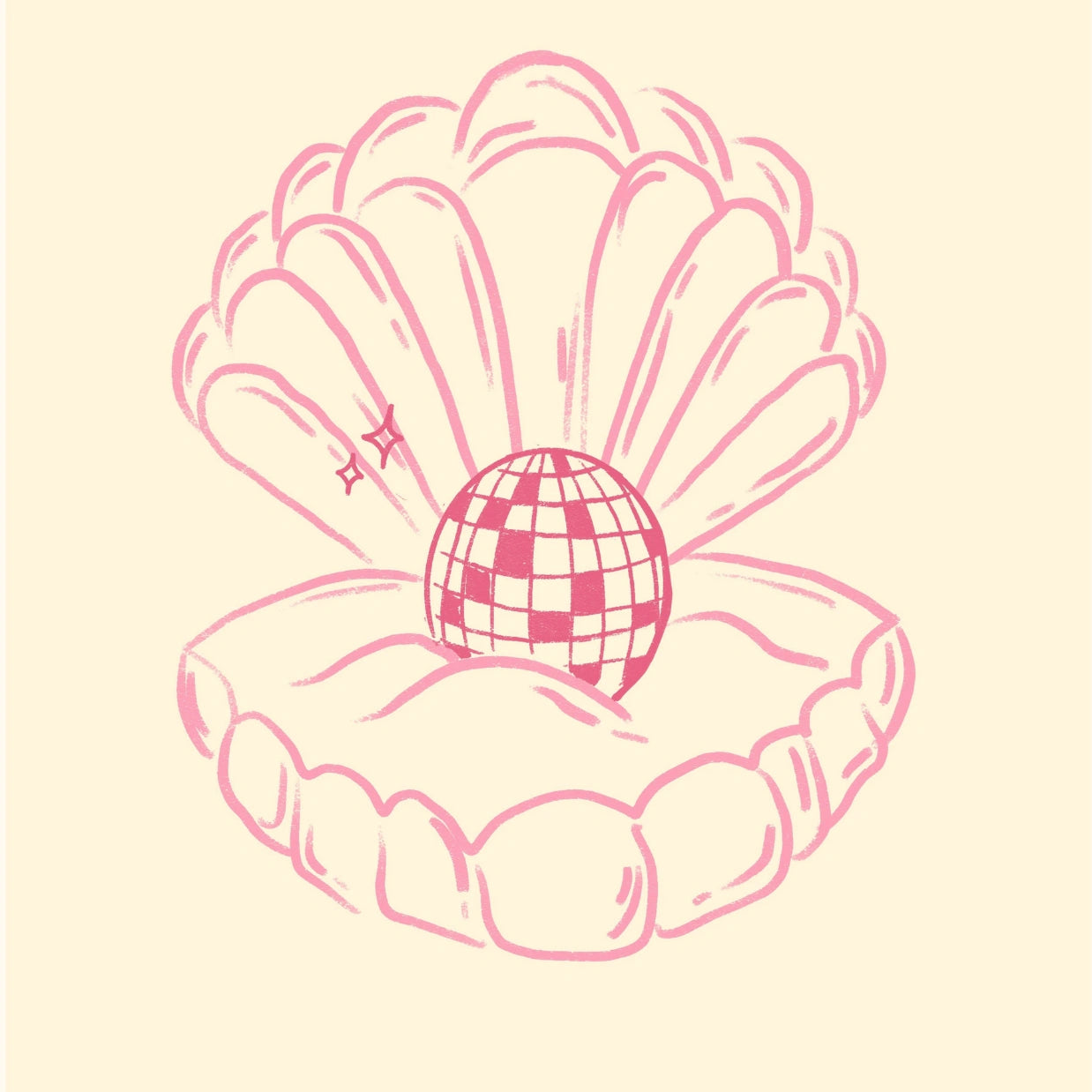 Stampa Disco Pearl – Divertente stampa murale costiera rosa