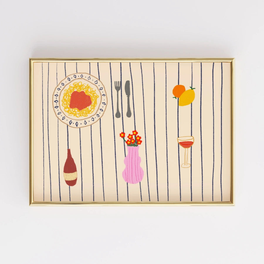 Decorazione murale per la tavola da pranzo italiana – Stampa di pasta, vino e cucina