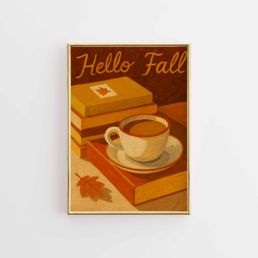 Hello Fall Wall Art – Stampa accogliente con caffè autunnale