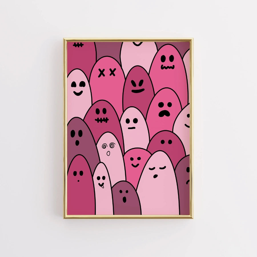 Kawaii Ghost Wall Art – Stampa rosa di Halloween