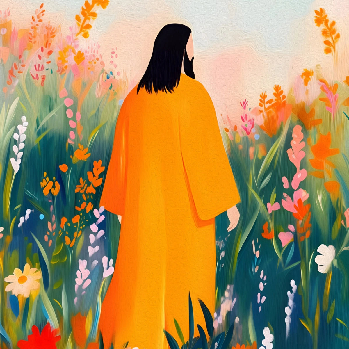 Gesù nel campo di fiori - Stampa murale cristiana pacifica