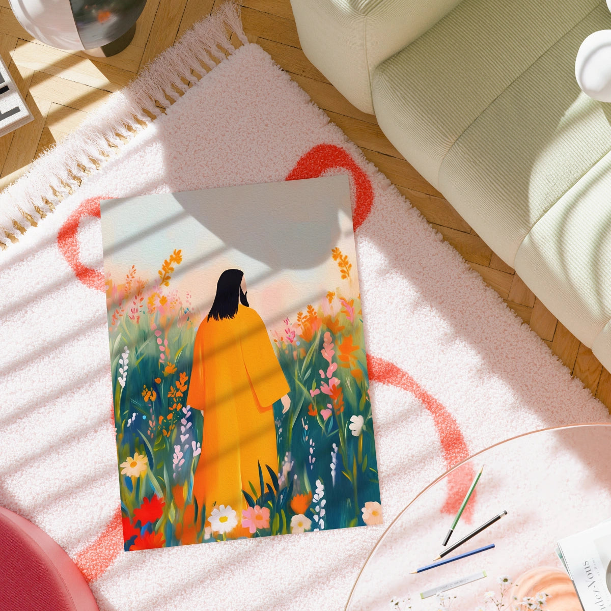 Gesù nel campo di fiori - Stampa murale cristiana pacifica