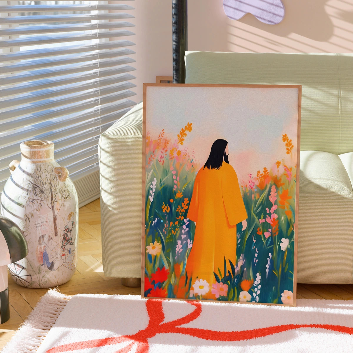 Gesù nel campo di fiori - Stampa murale cristiana pacifica