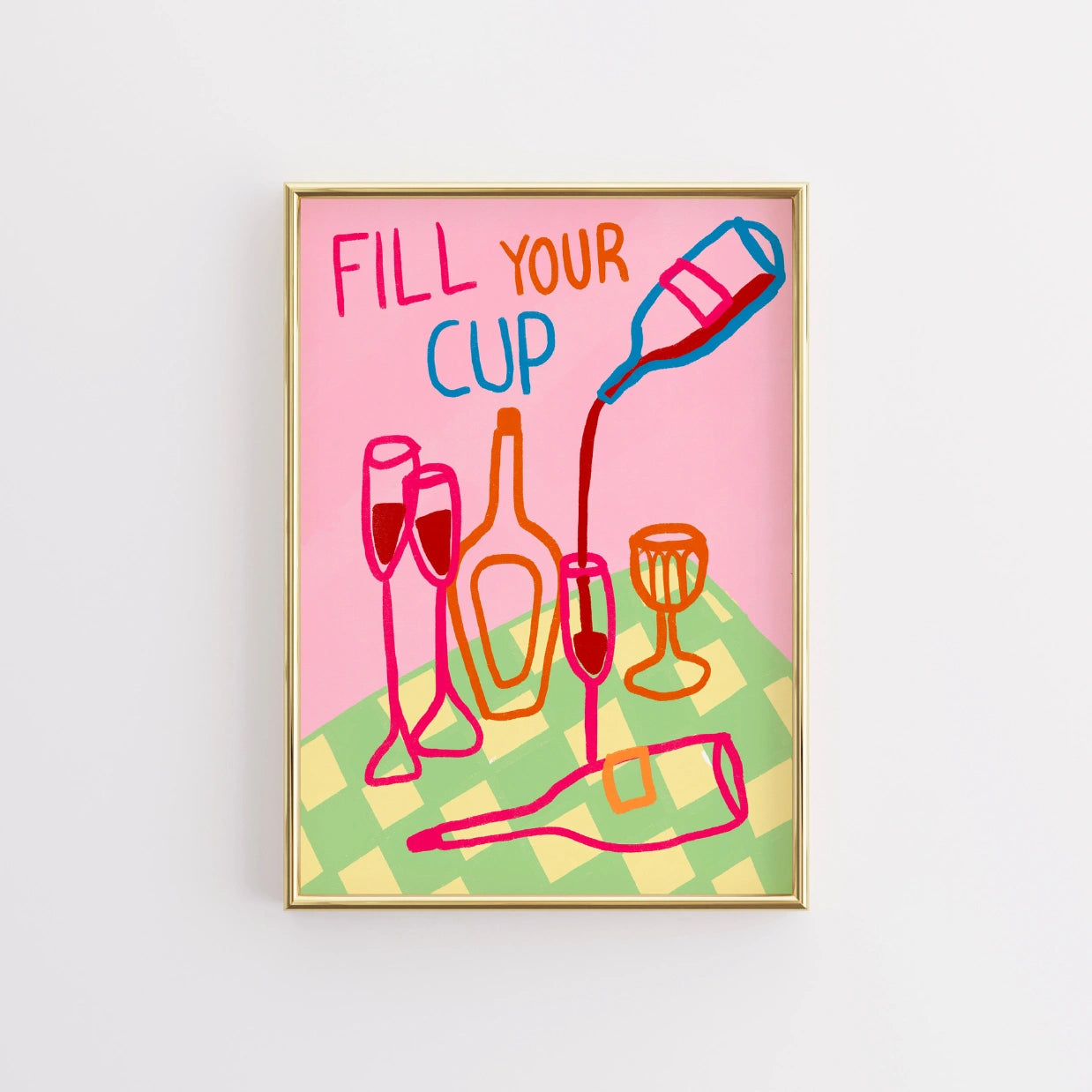 Stampa "Fill Your Cup" - Arte murale colorata per wine bar