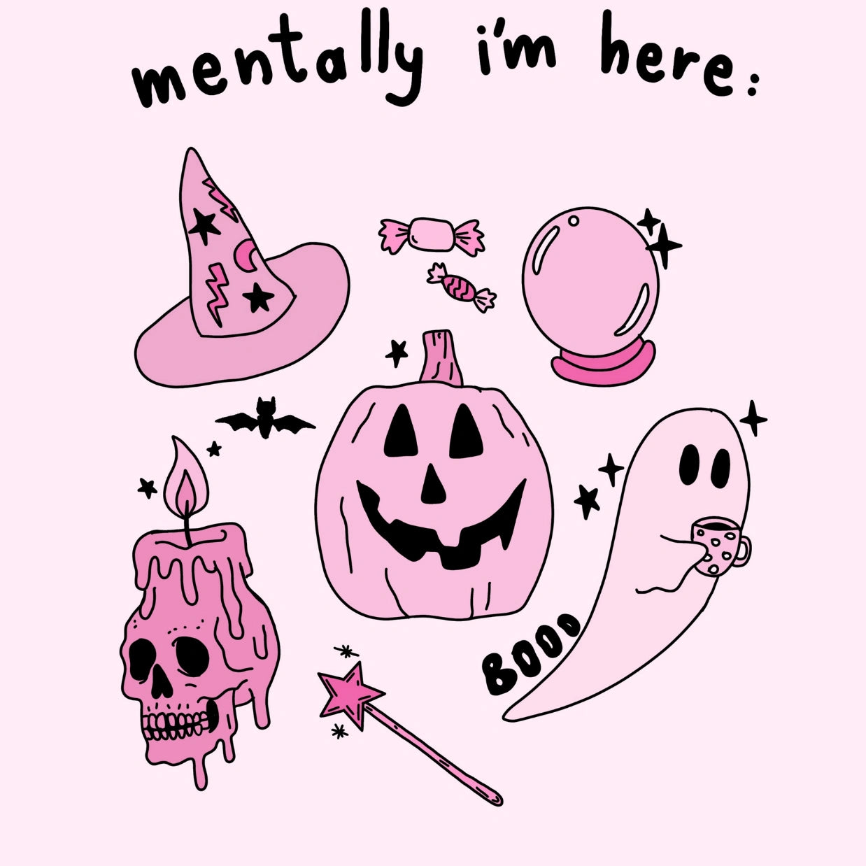 Mentalmente sono qui - Stampa rosa di Halloween