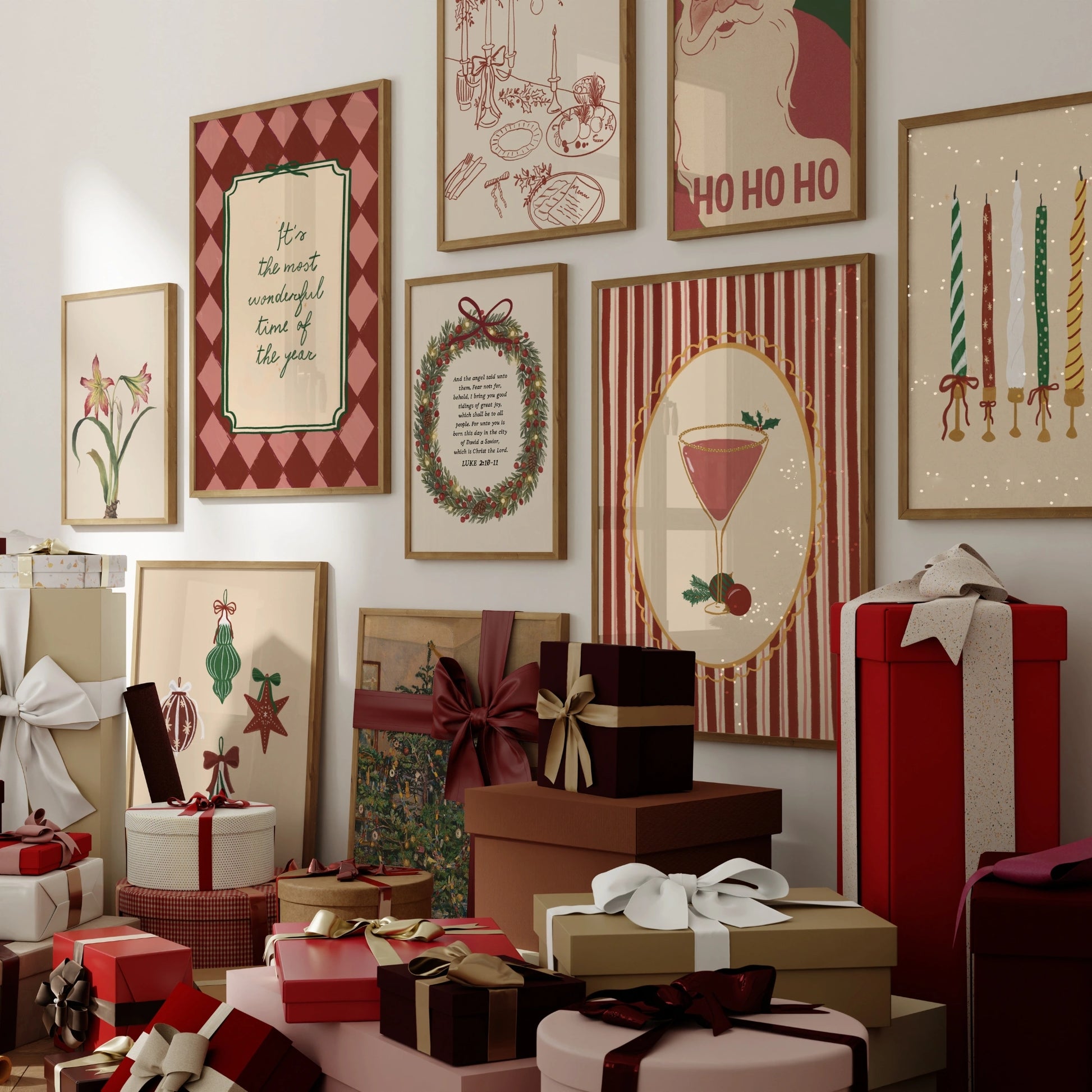 Set di 16 stampe vintage disegnate a mano per le vacanze