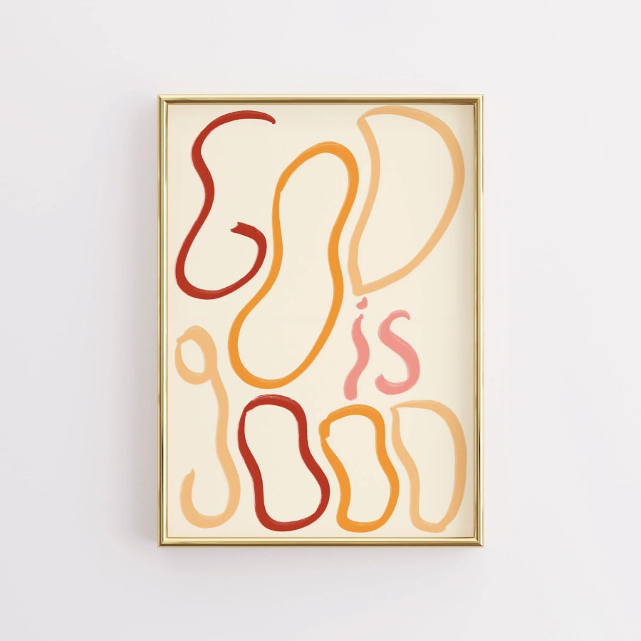 Dio è buono, arte murale cristiana – Stampa con citazione astratta della Bibbia