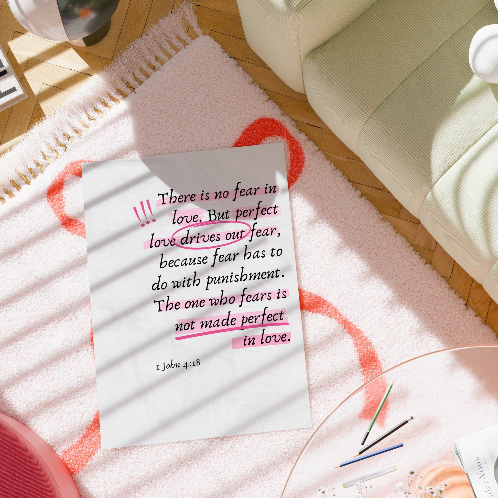 Stampa d'amore perfetto - Versetto della Bibbia 1 Giovanni 4:18 - Decorazione murale