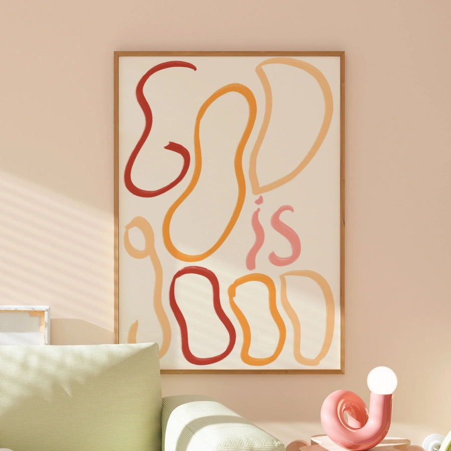 Dio è buono, arte murale cristiana – Stampa con citazione astratta della Bibbia