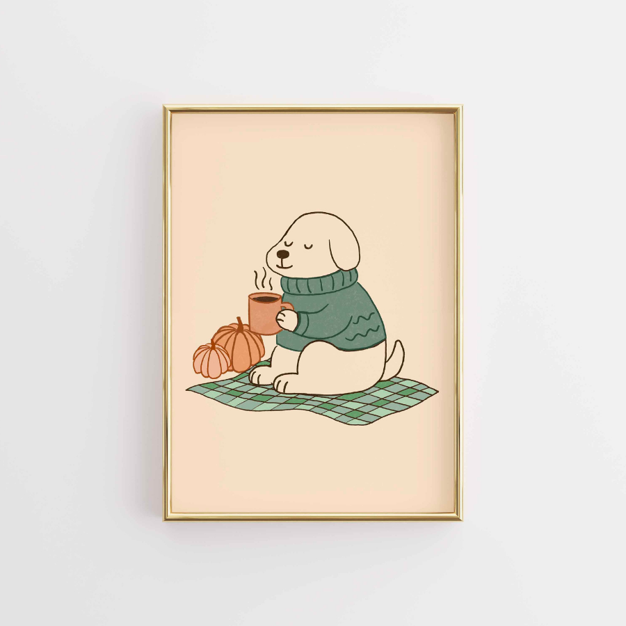 Cozy Dog Wall Art – Stampa di un cucciolo autunnale