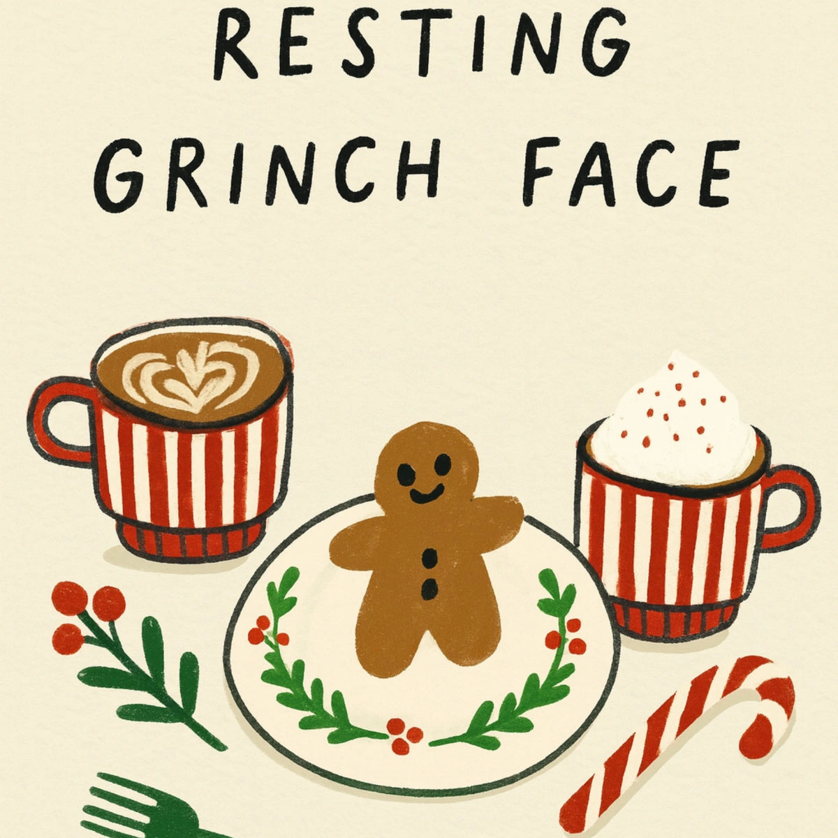 Stampa natalizia con il volto del Grinch a riposo