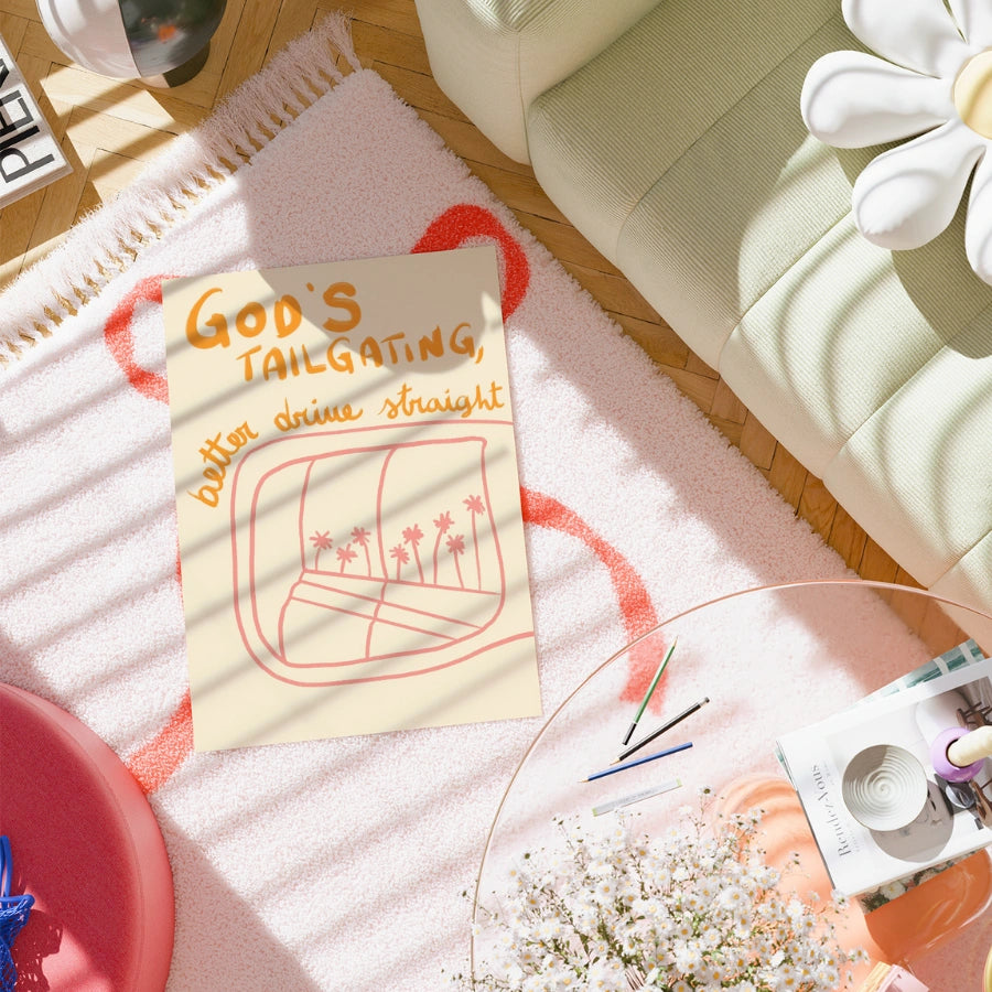 Arte murale cristiana "God's Tailgating" - Divertente stampa sullo specchietto retrovisore