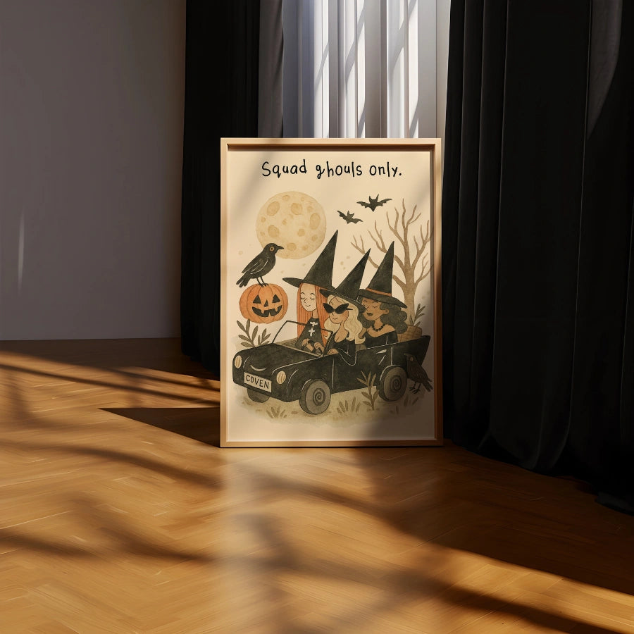Stampa di Halloween con la squadra di streghe - Divertente arte murale con la banda di ghoul