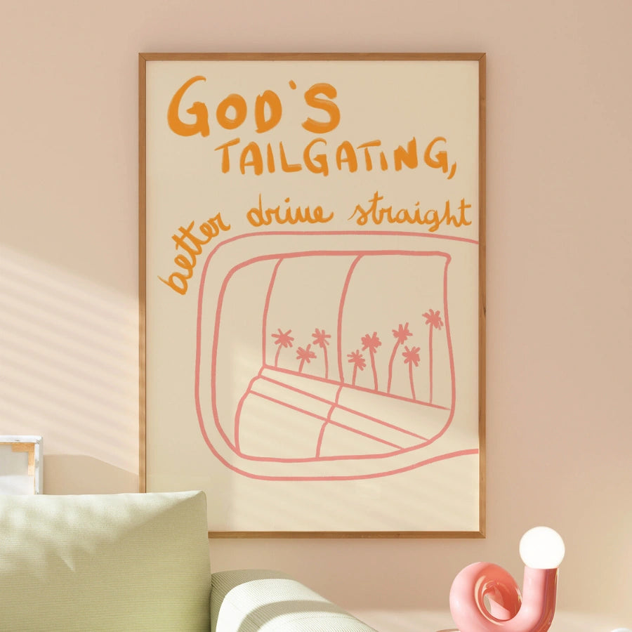 Arte murale cristiana "God's Tailgating" - Divertente stampa sullo specchietto retrovisore