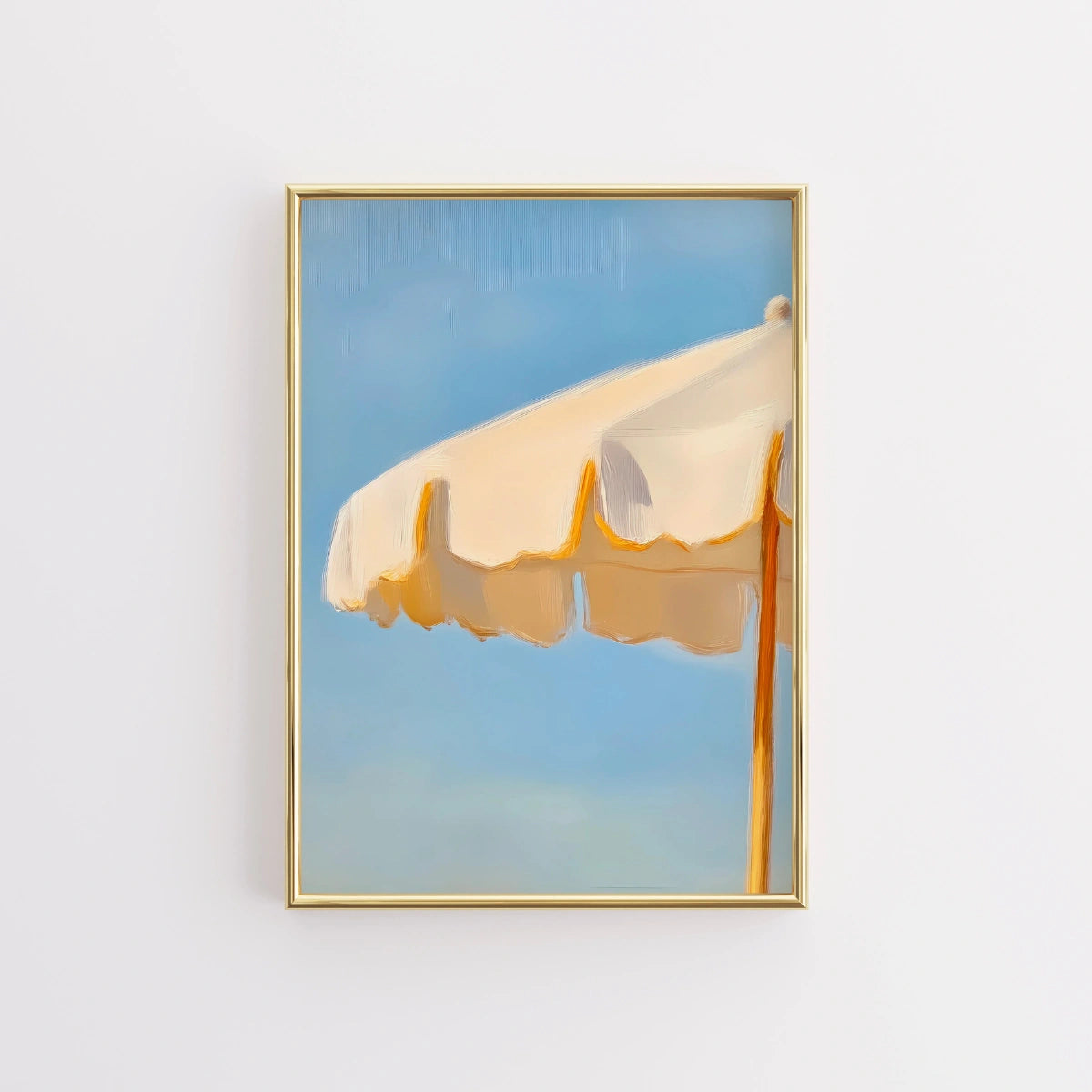 Decorazione murale con ombrellone da spiaggia – Stampa costiera minimalista