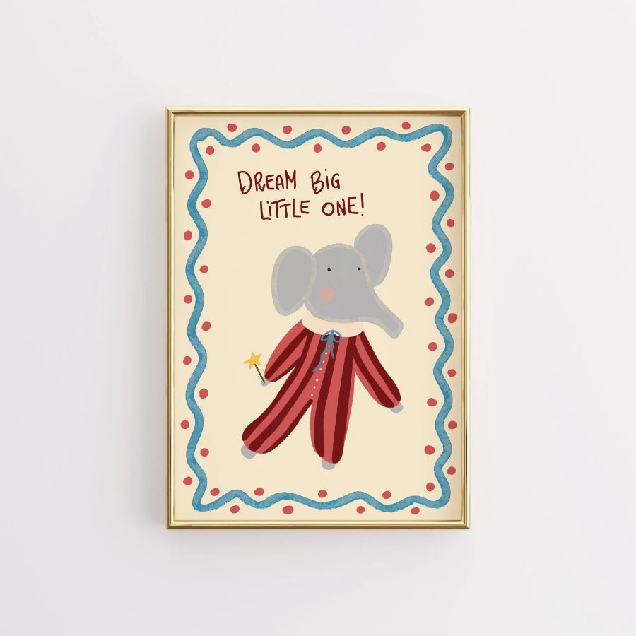 Stampa per cameretta di elefanti - Sogna in grande, piccolo, arte murale