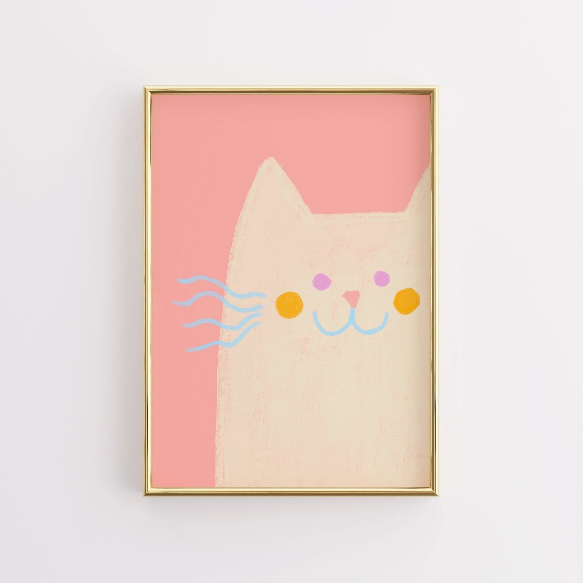 Decorazione murale per cameretta dei bambini con gatto rosa: stampa di animali pastello stravaganti per bambini