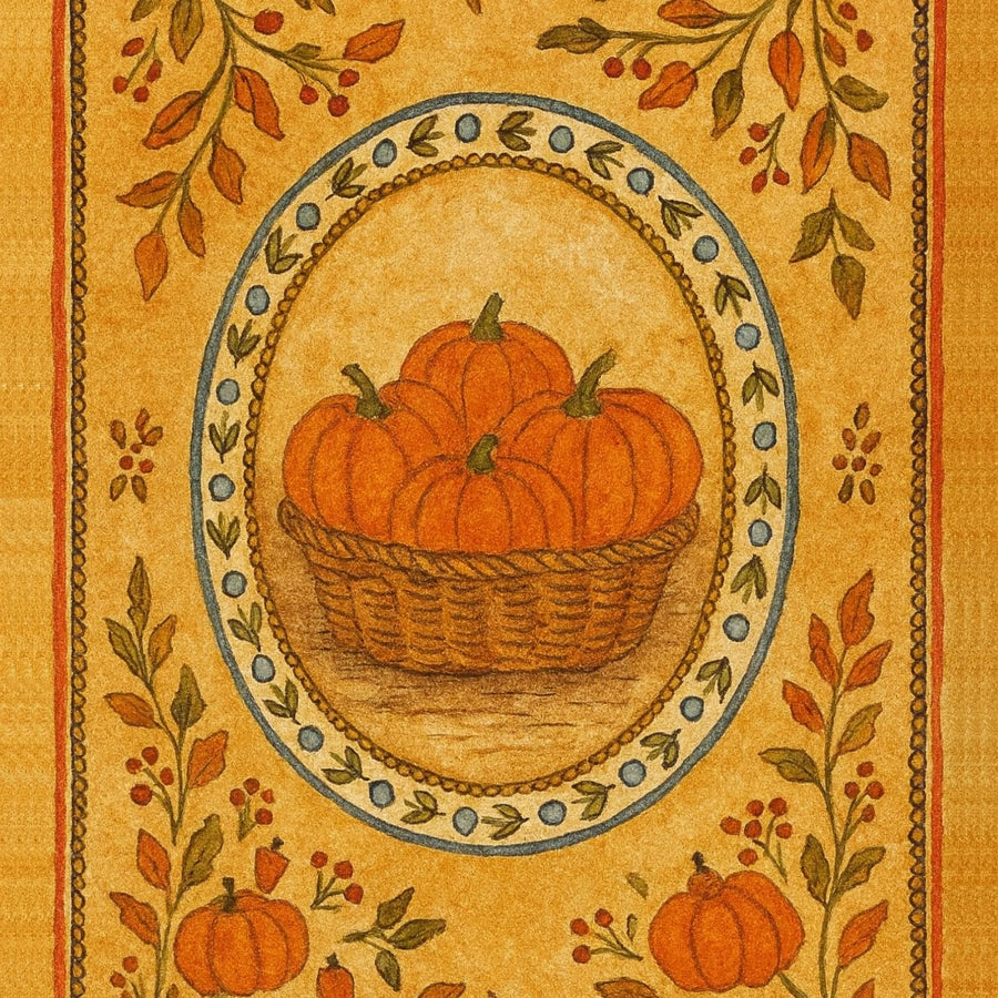 Decorazione murale con cesto di zucca - Stampa rustica autunnale popolare