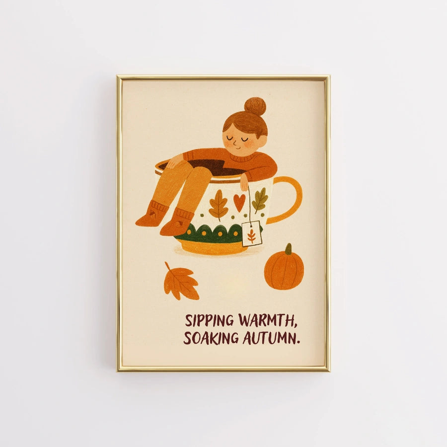 Accogliente stampa da parete autunnale con tè – Stampa rustica del Ringraziamento