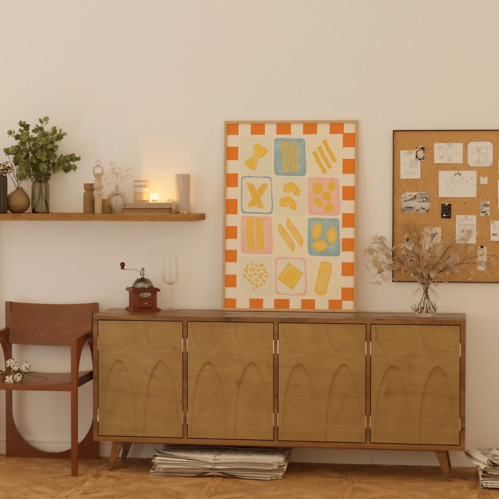 Decorazione murale per la tavola da pranzo italiana – Stampa di pasta, vino e cucina