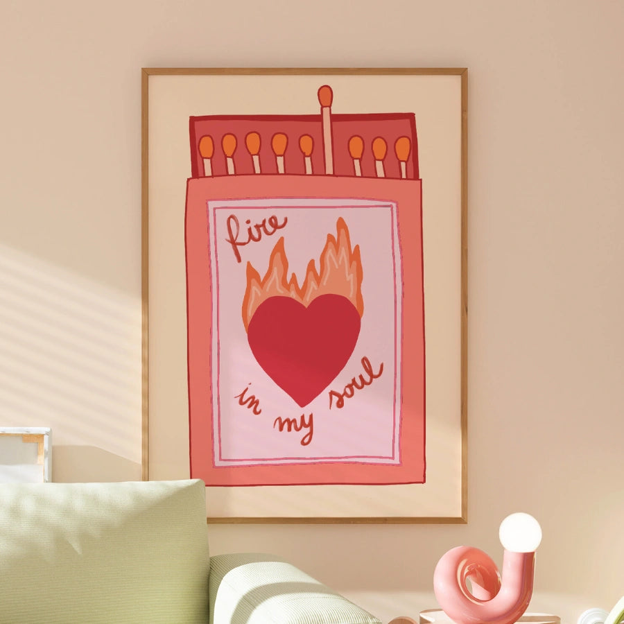 Arte murale cristiana "Fuoco nella mia anima" - Stampa audace della fede in una scatola di fiammiferi