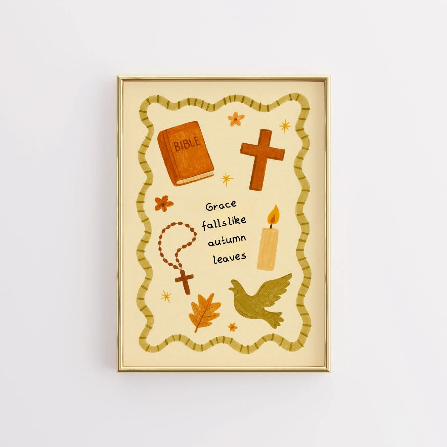Grace Falls come foglie autunnali - Stampa murale cristiana autunnale