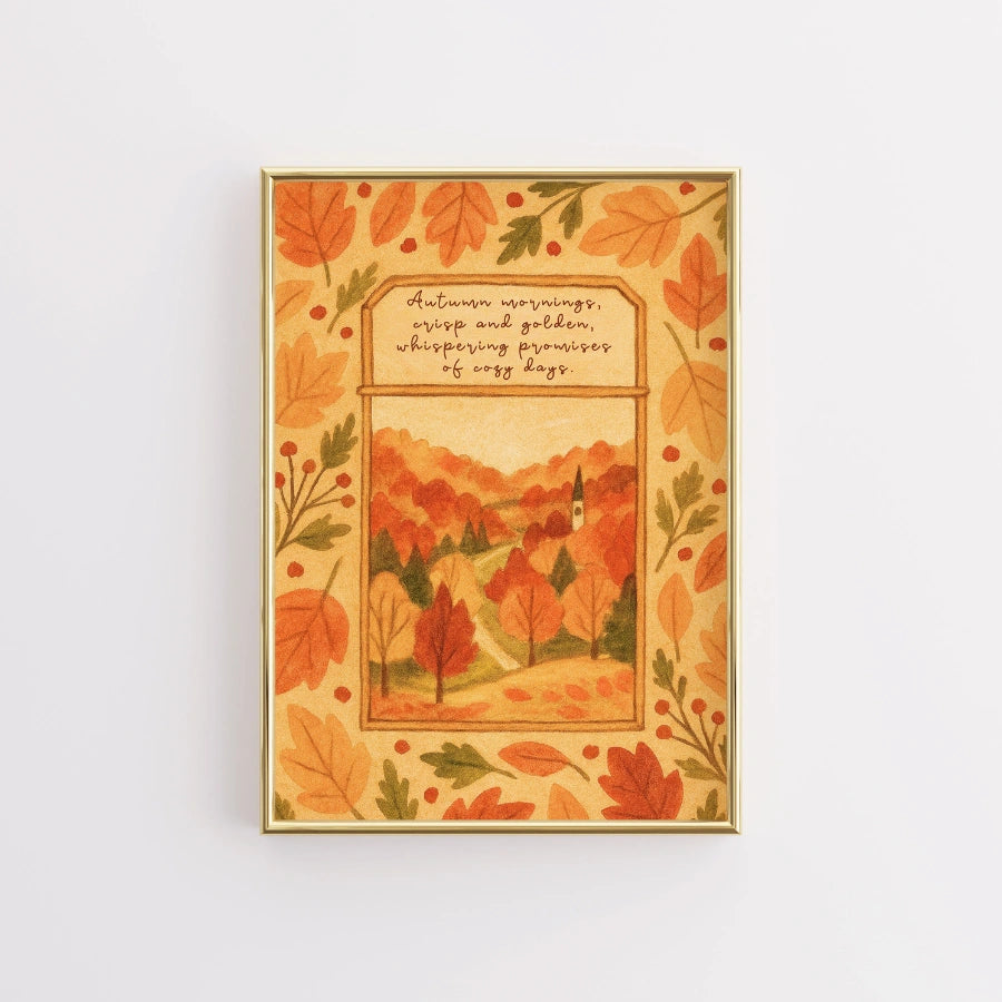 Arte murale con paesaggio autunnale - Opera d'arte naturalistica stagionale