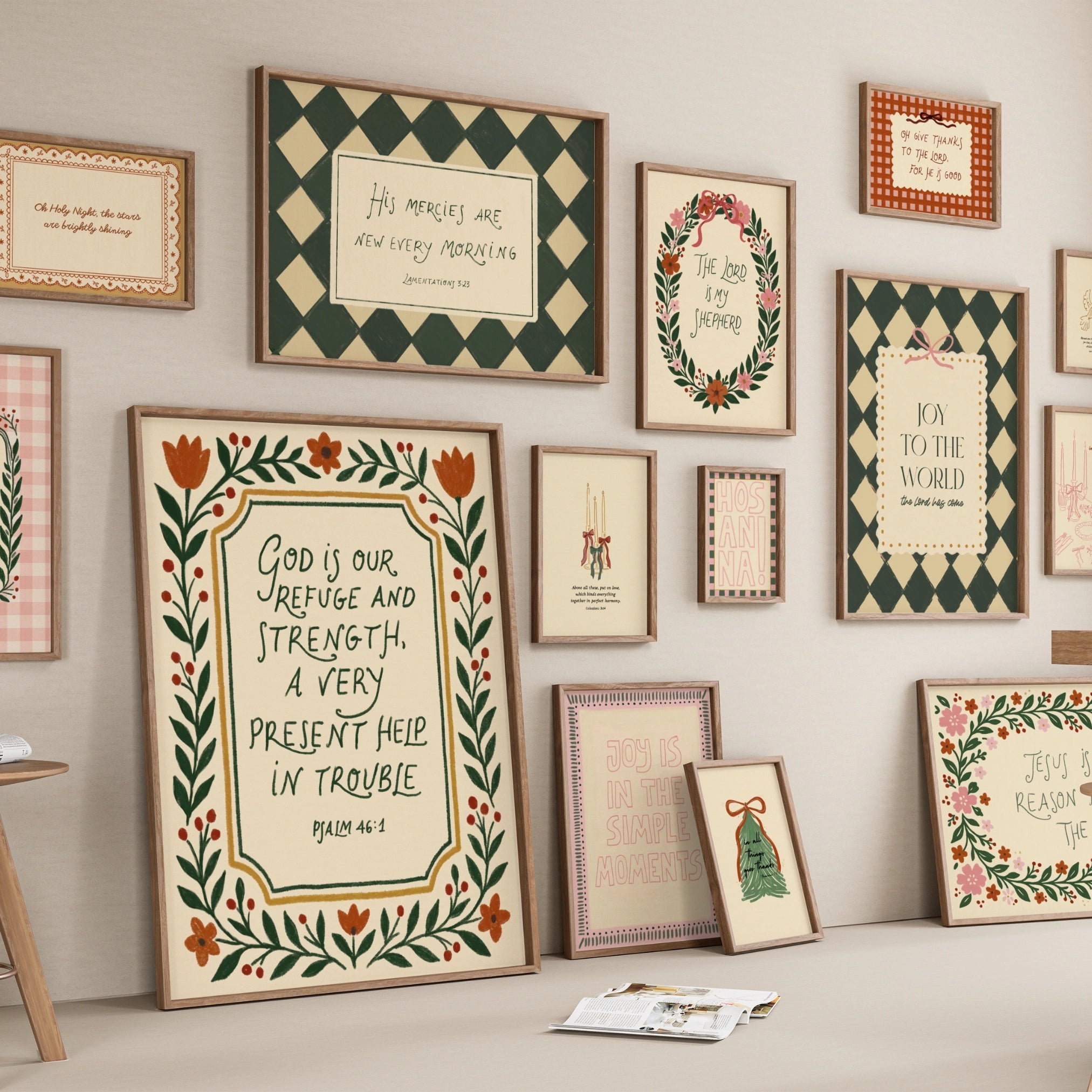 Set di 16 stampe disegnate a mano per le festività cristiane d'epoca