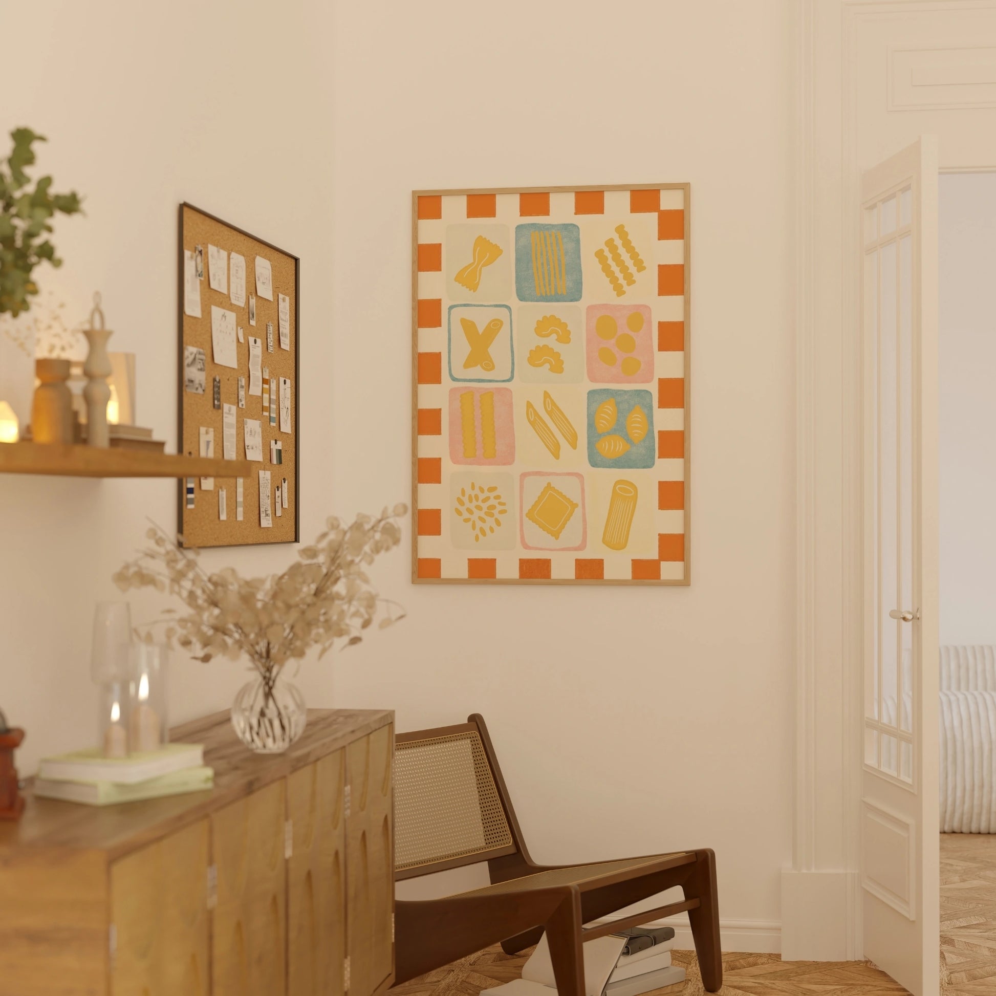 Decorazione murale per la tavola da pranzo italiana – Stampa di pasta, vino e cucina