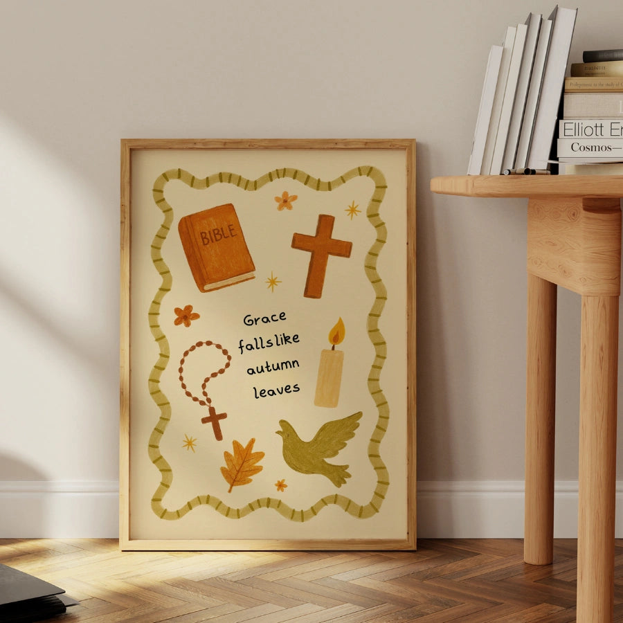 Grace Falls come foglie autunnali - Stampa murale cristiana autunnale
